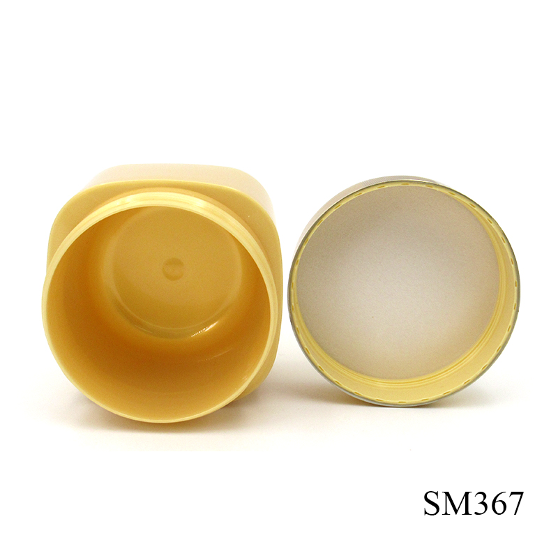 Refillable wide mouth Cosmetic cream jar 180g square plastic face cream container with gold lid wholesale packaging