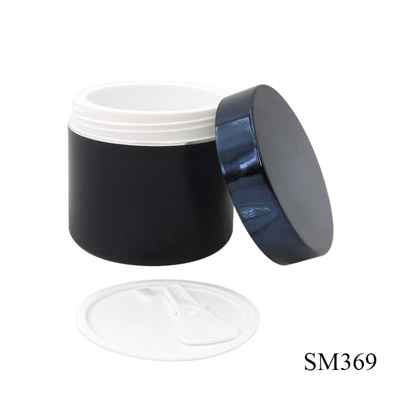 Empty plastic cream jar custom 100g round wide mouth face cream container with spoon skin care packaging, support to take sample