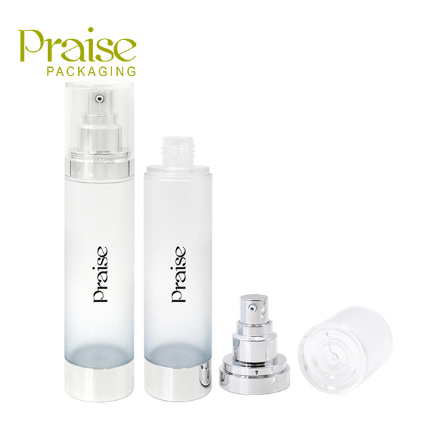 Empty cylindrical plastic skin care bottle 100ml frosted transparent lotion essence container with silver pump packaging