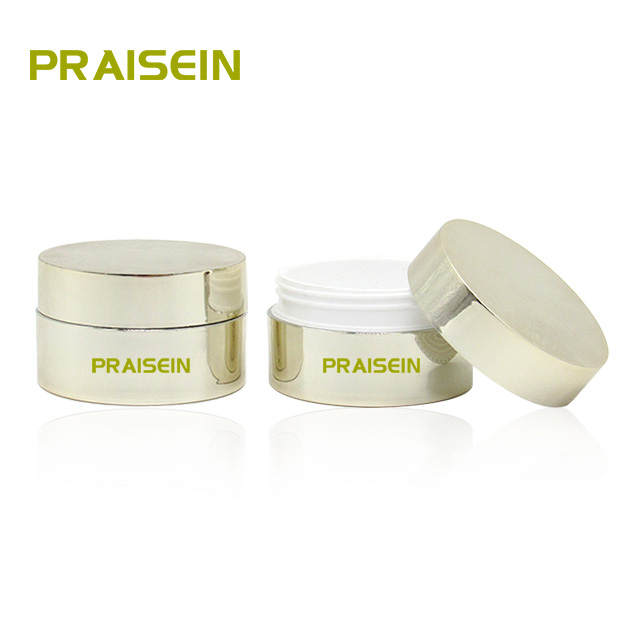 Luxury gold small plastic jars with lid, 10g empty round wide mouth cosmetic cream container packaging