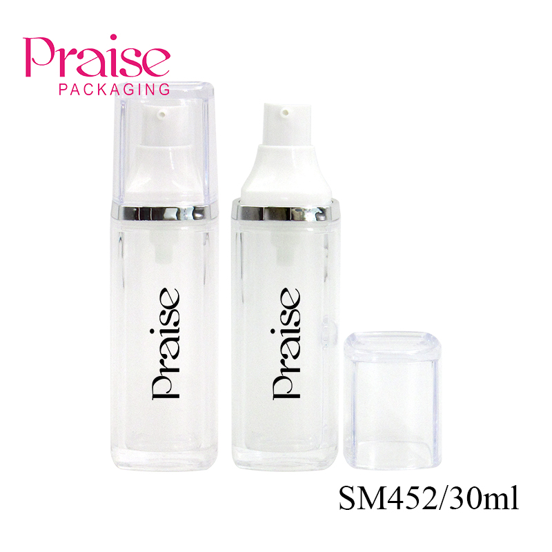 Private label 30ml empty square lotion vacuum bottle with plastic pump, cosmetic emulsion storage container bottle