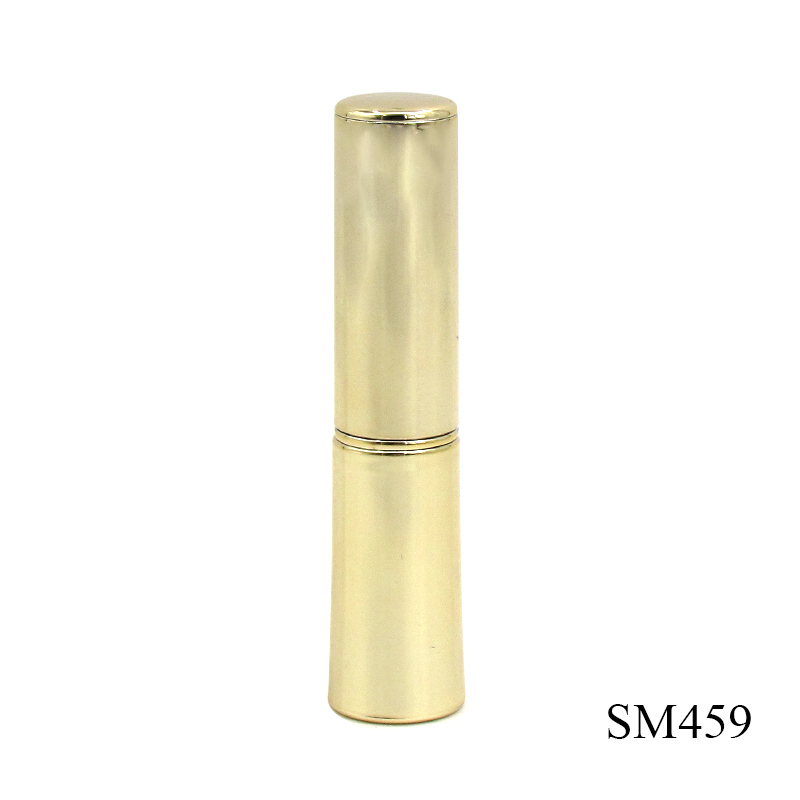 Wholesale smooth gold cosmetics lipstick tube, round empty mouth red tube packaging with private label