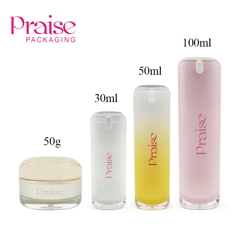 Oval double wall press type empty bottle 30ml/50ml/100ml acrylic cream jar skin care lotion suit bottle packaging