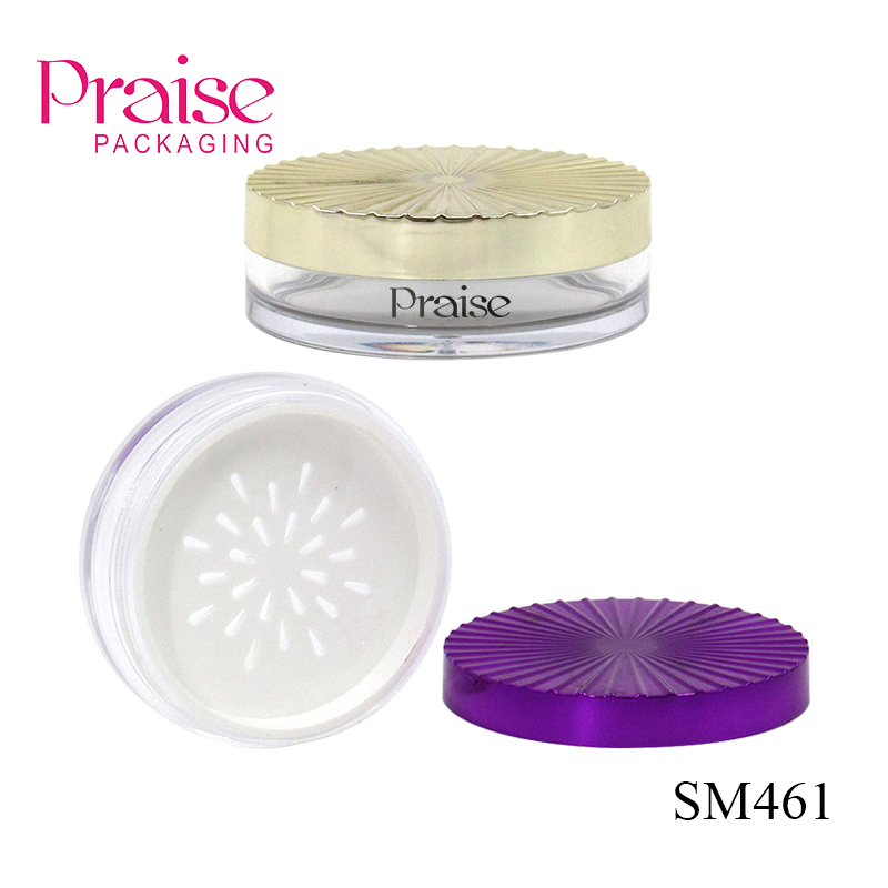 Wholesale plastic loose powder container custom cosmetic packaging round empty transparent loose powder case