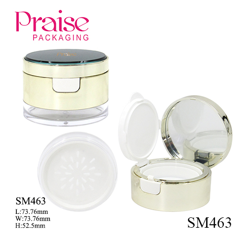 Plastic cosmetic packaging round clamshell loose powder case, air cushion foundation container