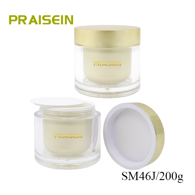 High end large capacity plastic skin care jar for body cream 200g round acrylic cream jar with gold lid