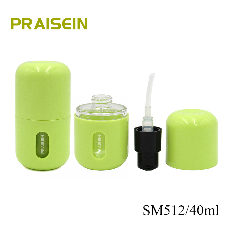 40ml round plastic empty lotion cosmetics container wholesale refillable green lotion pump bottle