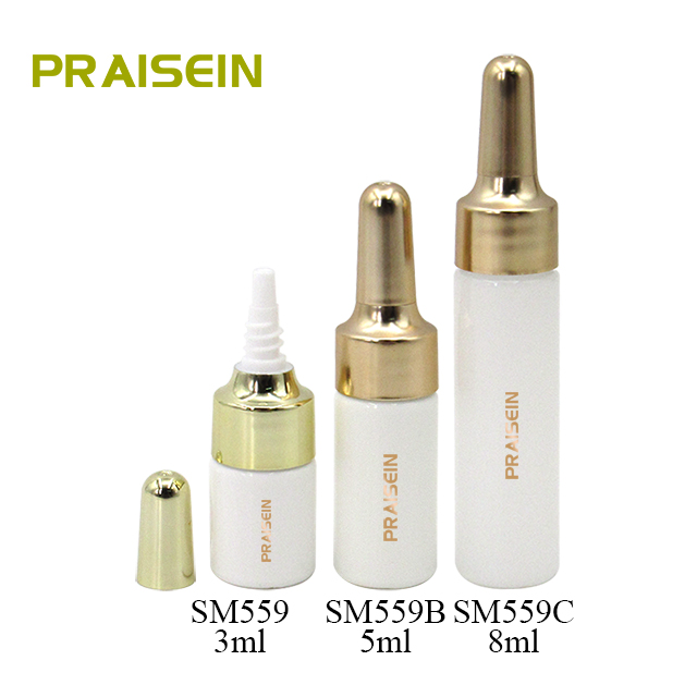 Portable plastic skin care essence container with gold lid 3ml/5ml/8ml small round empty eye cream bottle, lotion bottles