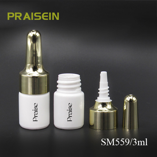 Portable plastic skin care essence container with gold lid 3ml/5ml/8ml small round empty eye cream bottle, lotion bottles