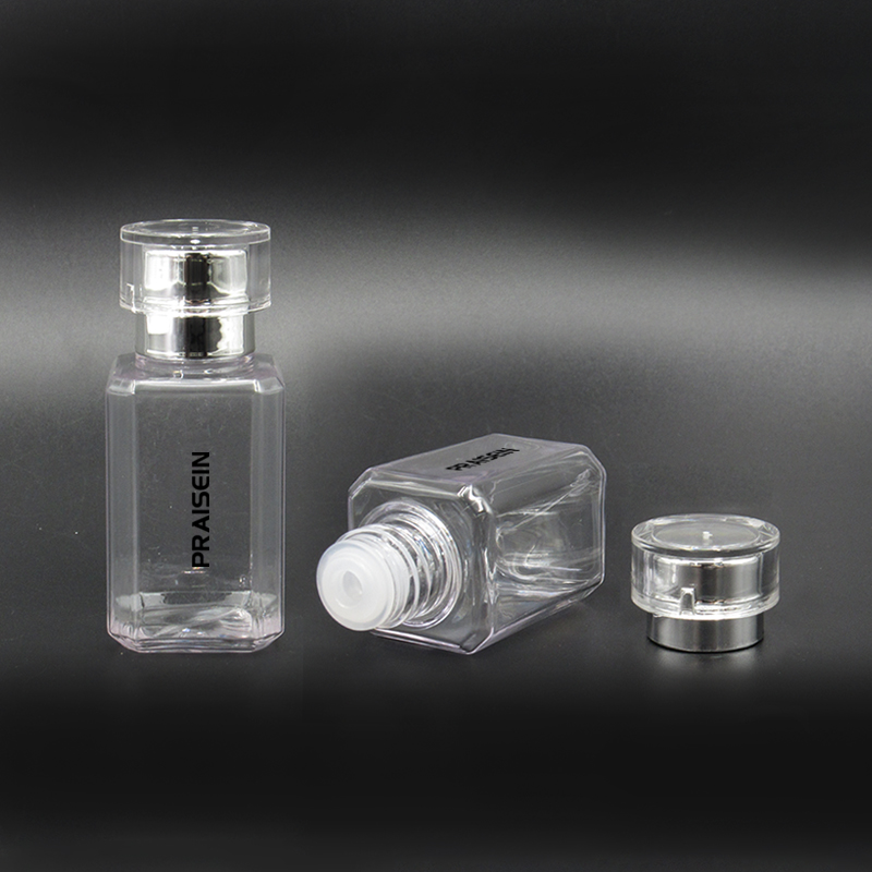 Empty transparent toner bottle wholesale custom 15ml/30ml/60ml portable square plastic lotion container eith screw lid