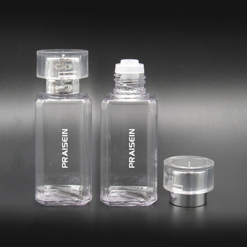 Empty transparent toner bottle wholesale custom 15ml/30ml/60ml portable square plastic lotion container eith screw lid