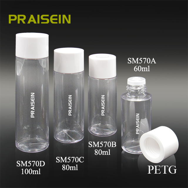 Custom private brand PETG plastic skin care bottles sell 60ml/80ml/100ml round empty transparent skin toner containers