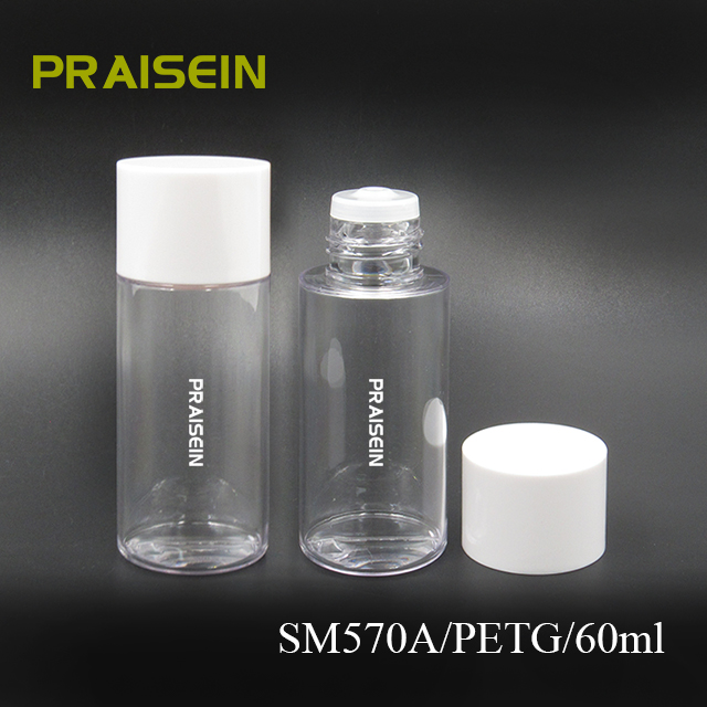 Custom private brand PETG plastic skin care bottles sell 60ml/80ml/100ml round empty transparent skin toner containers