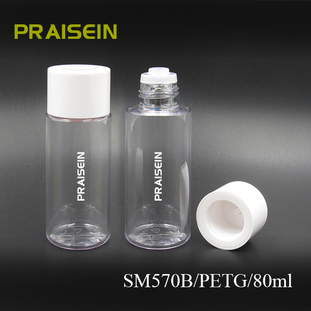 Custom private brand PETG plastic skin care bottles sell 60ml/80ml/100ml round empty transparent skin toner containers