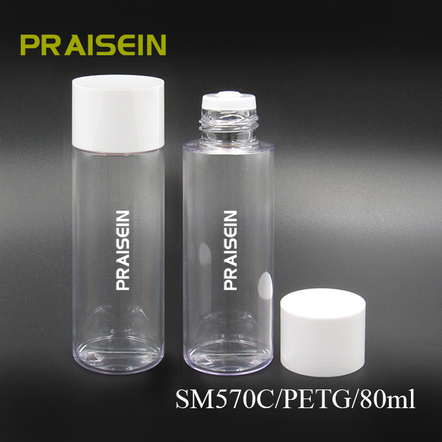 Custom private brand PETG plastic skin care bottles sell 60ml/80ml/100ml round empty transparent skin toner containers