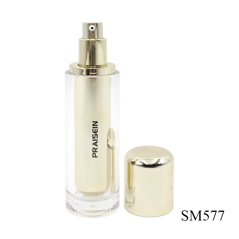 40ml acrylic lotion bottle customized private brand golden round lotion pump bottle, plastic skin care packaging container