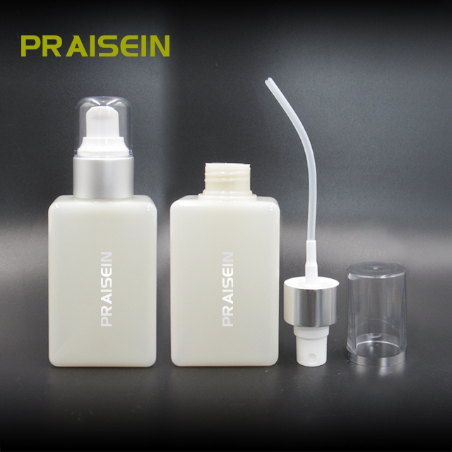 Custom logo 150ml square empty skin care packaging bottle replaceable spray dispenser white pressed plastic bottle for lotion