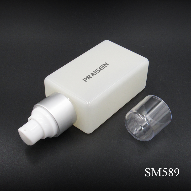 Custom logo 150ml square empty skin care packaging bottle replaceable spray dispenser white pressed plastic bottle for lotion