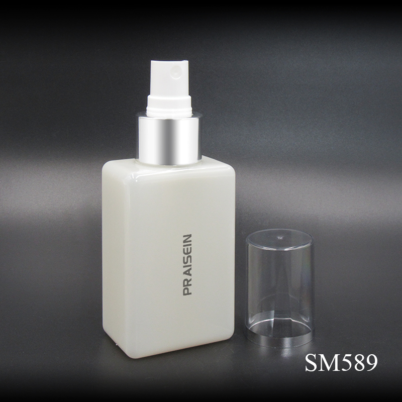 Custom logo 150ml square empty skin care packaging bottle replaceable spray dispenser white pressed plastic bottle for lotion