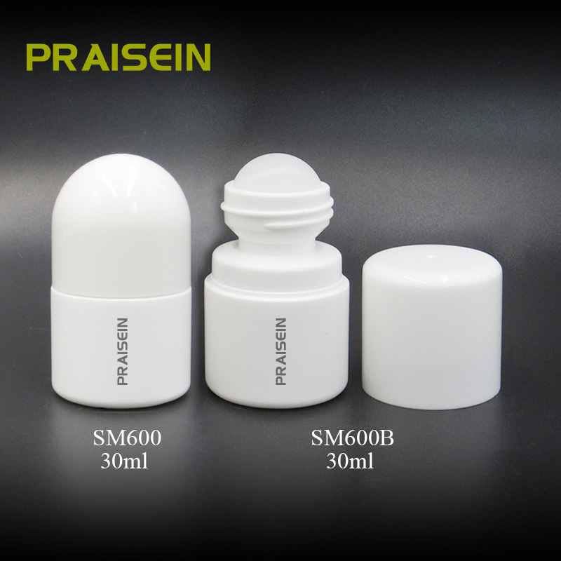 1oz white empty plastic roll on bottle packaging antiperspirant oil bottle with plastic roll ball