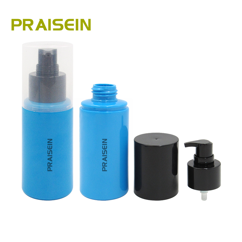 Factory wholesale skin care packaging 100ml empty round cosmetic plastic bottle blue lotion pump bottle