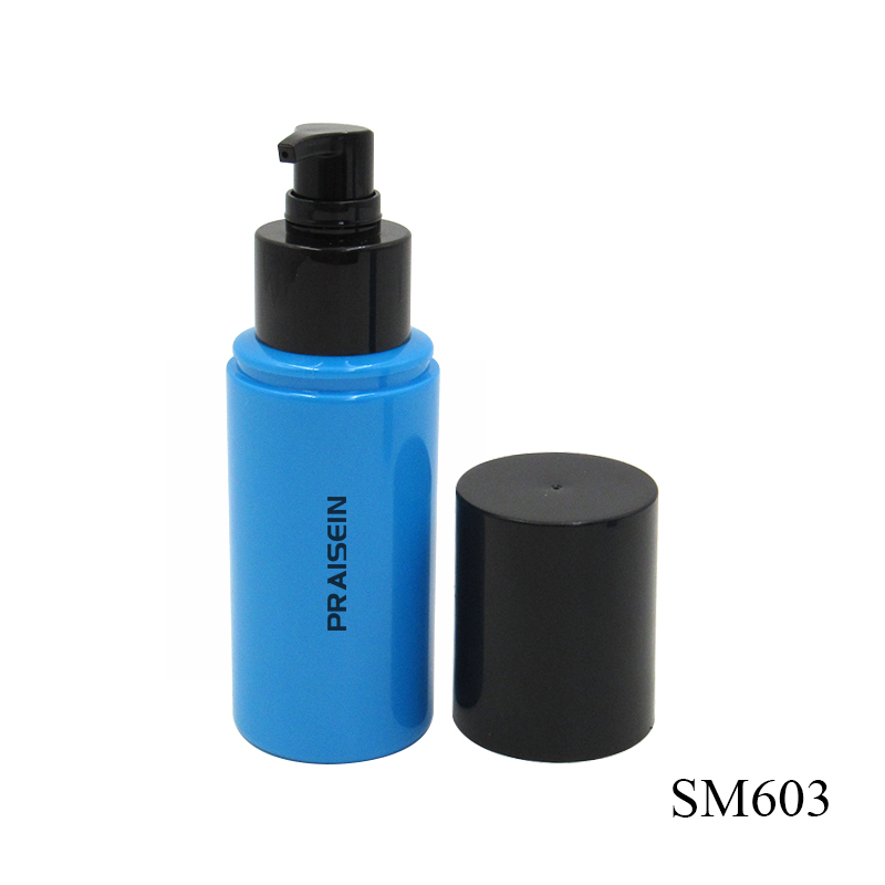 Factory wholesale skin care packaging 100ml empty round cosmetic plastic bottle blue lotion pump bottle