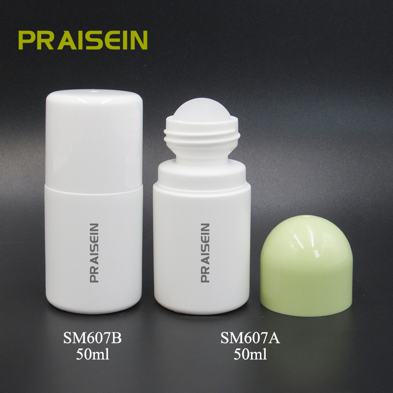 1.7oz 50ml empty cylindrical perfume deodorant container HDPE white plastic roller bottle wholesale