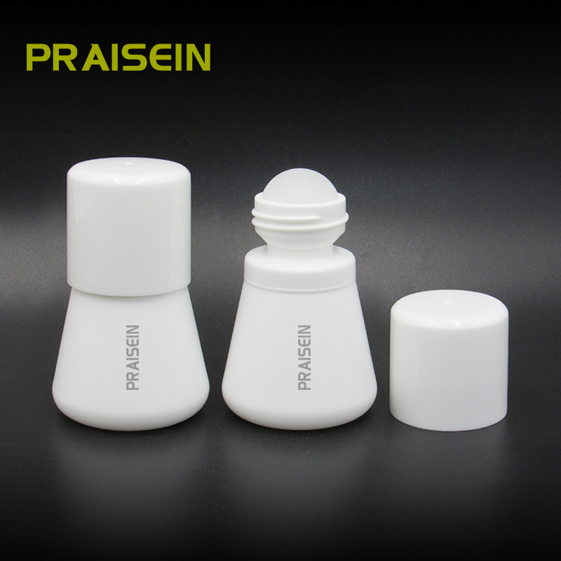 Empty 50ml PE white deodorant bottle cosmetics packaging essential oil roll on bottle with roller ball