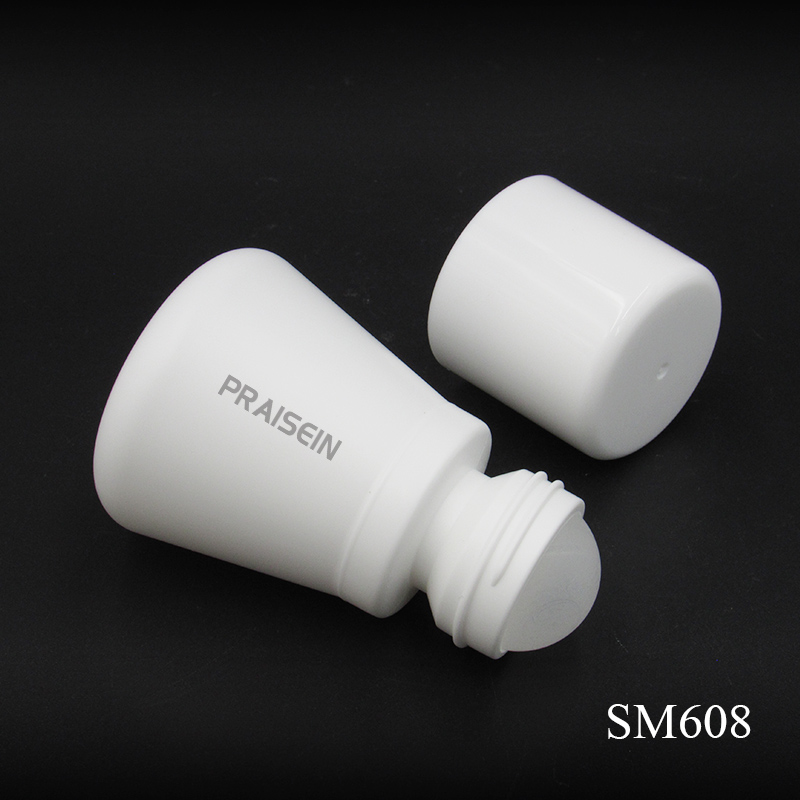 Empty 50ml PE white deodorant bottle cosmetics packaging essential oil roll on bottle with roller ball