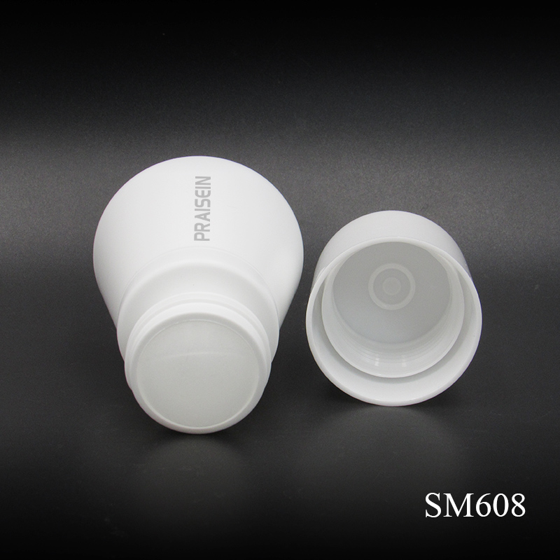 Empty 50ml PE white deodorant bottle cosmetics packaging essential oil roll on bottle with roller ball