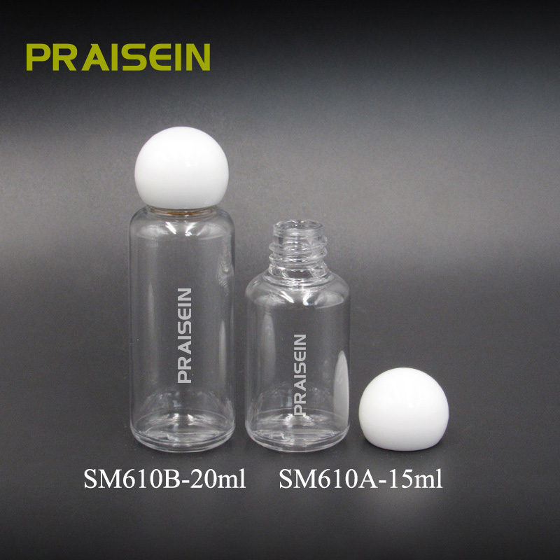 15ml 20ml Cosmetic packaging clear plastic travel toner container lotion bottle with ball lid