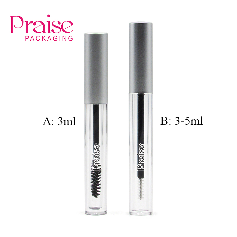 Support custom 3ml/5ml empty clear round mascara wand eyelash cream bottle, silver lid plastic cosmetic tube container