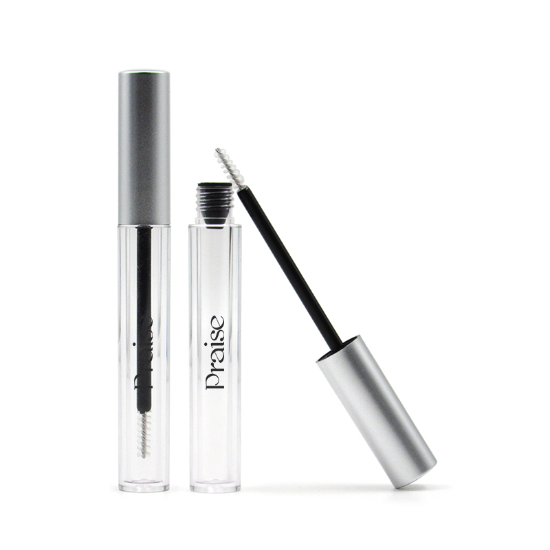 Support custom 3ml/5ml empty clear round mascara wand eyelash cream bottle, silver lid plastic cosmetic tube container