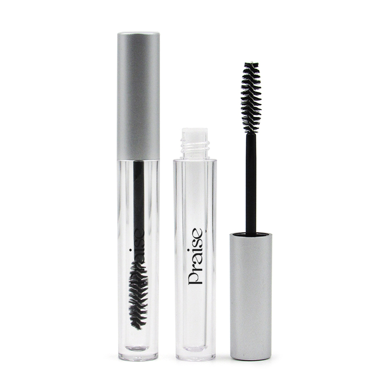 Support custom 3ml/5ml empty clear round mascara wand eyelash cream bottle, silver lid plastic cosmetic tube container