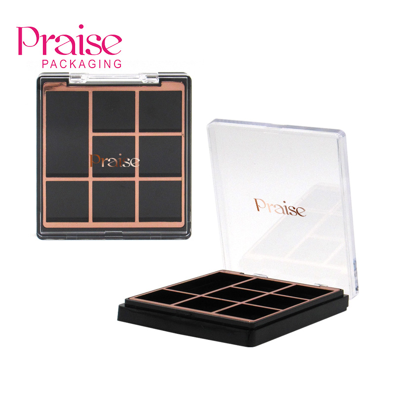 Manufacturer wholesale cosmetics packaging quality 8 color eye shadow case, square plastic eye shadow highlight palette with lid