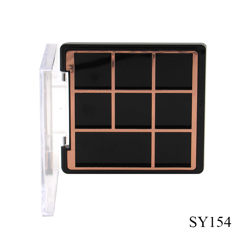 Manufacturer wholesale cosmetics packaging quality 8 color eye shadow case, square plastic eye shadow highlight palette with lid