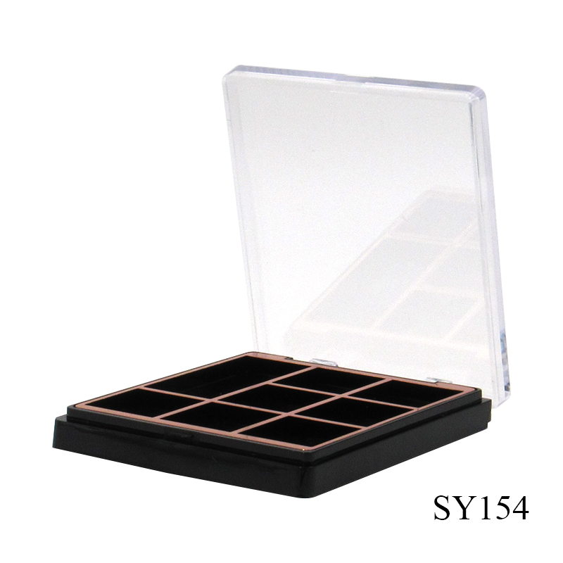 Manufacturer wholesale cosmetics packaging quality 8 color eye shadow case, square plastic eye shadow highlight palette with lid