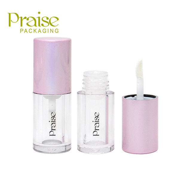 Simple portable plastic small lip gloss tube 2.5ml round empty transparent cosmetics lip gloss container with pink lid