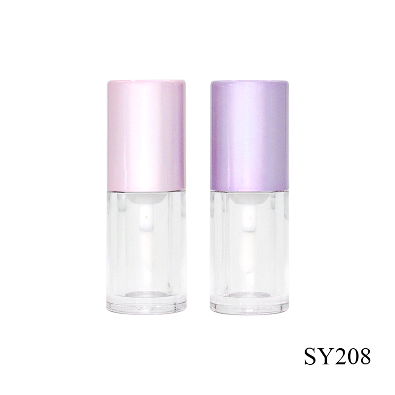 Simple portable plastic small lip gloss tube 2.5ml round empty transparent cosmetics lip gloss container with pink lid