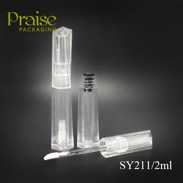 Pentagonal transparent lip gloss container packaging custom label sold 2ml special-shaped plastic lip gloss tube