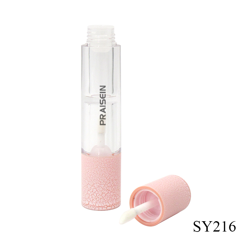 4ml*2 double tube lip gloss container with brush wholesale round empty transparent lip glaze tube plastic packaging