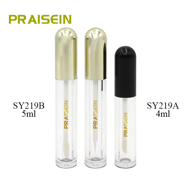 Custom sold plastic lip gloss container packaging 4ml/5ml empty transparent round cosmetic lip gloss tube with gold lid