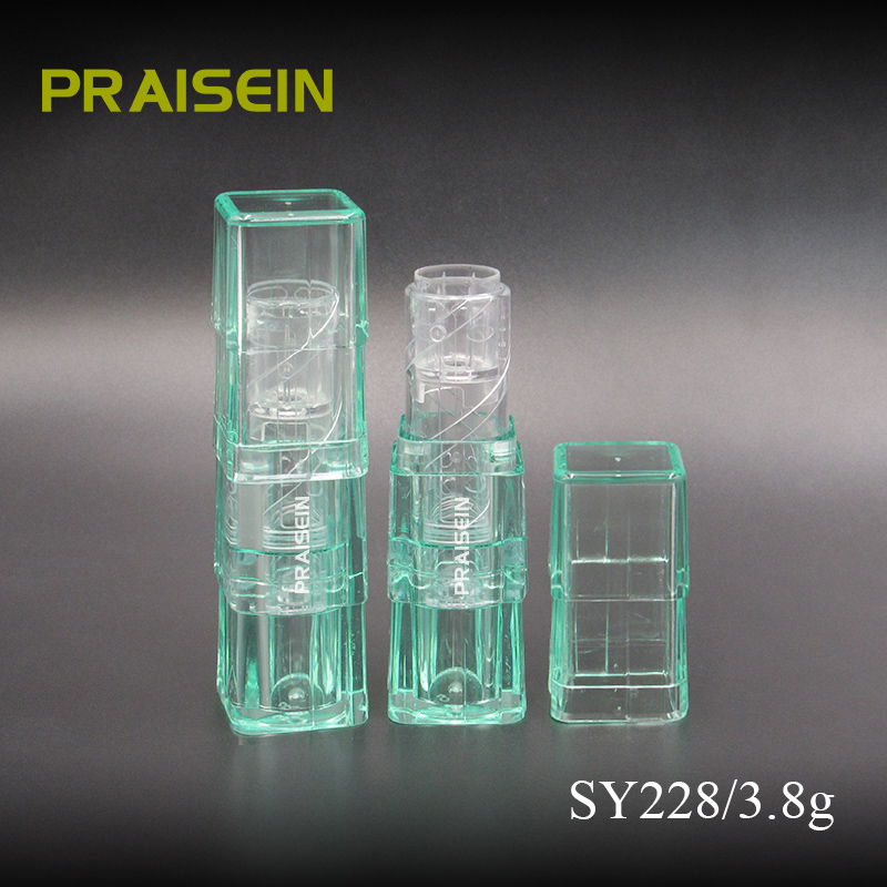 Custom logo 3.8g clear square refillable lipstick tube cosmetic packaging container green lip balm tube wholesale