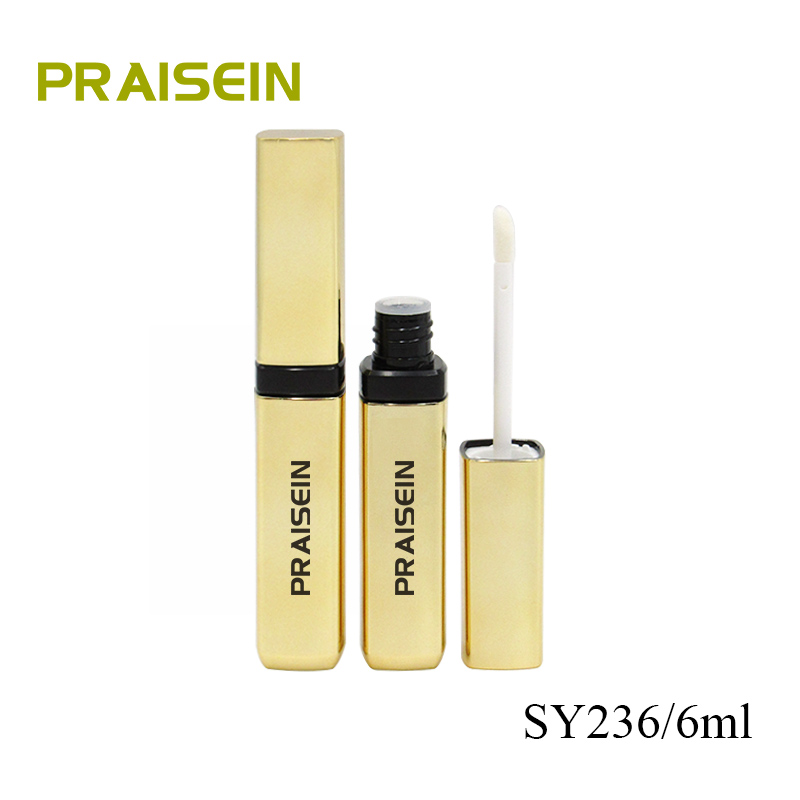 6ml empty luxury lip gloss tube container square gold plastic lip gloss tube with brush wholesale