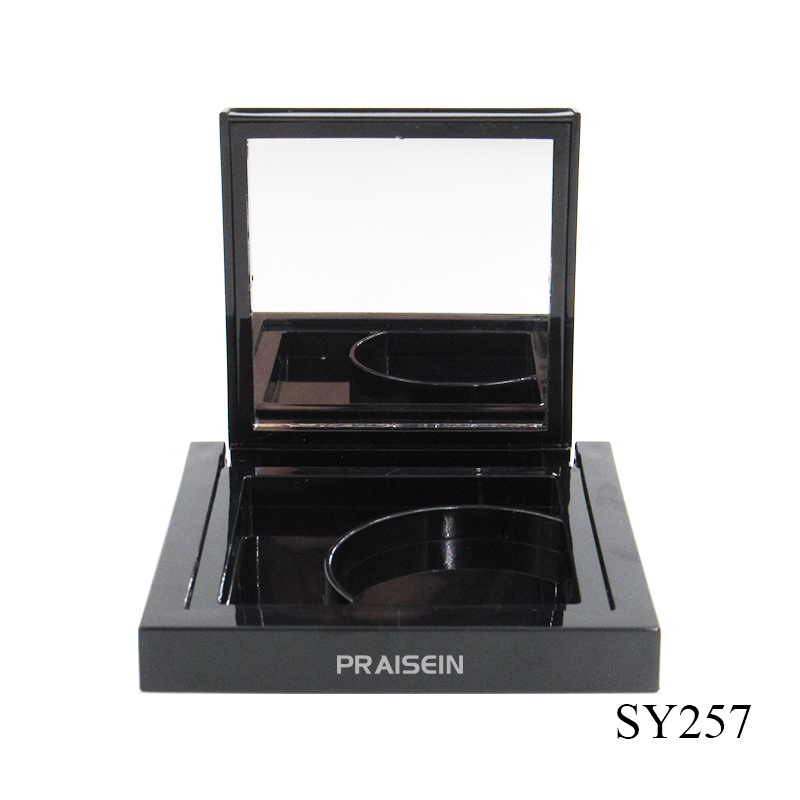 Wholesale cosmetics packaging powder compact case black magnetic adsorption concealer container with mirror