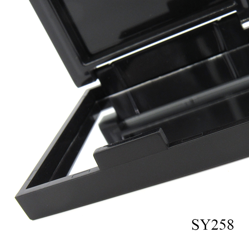 Free sample blush powder compact case packaging black plastic cosmetic single layer empty powder compact case