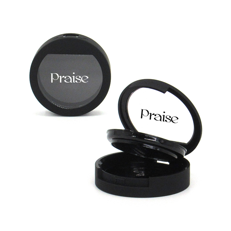 Custom new product plastic compact powder case, round empty cosmetics powder container (black) free sample