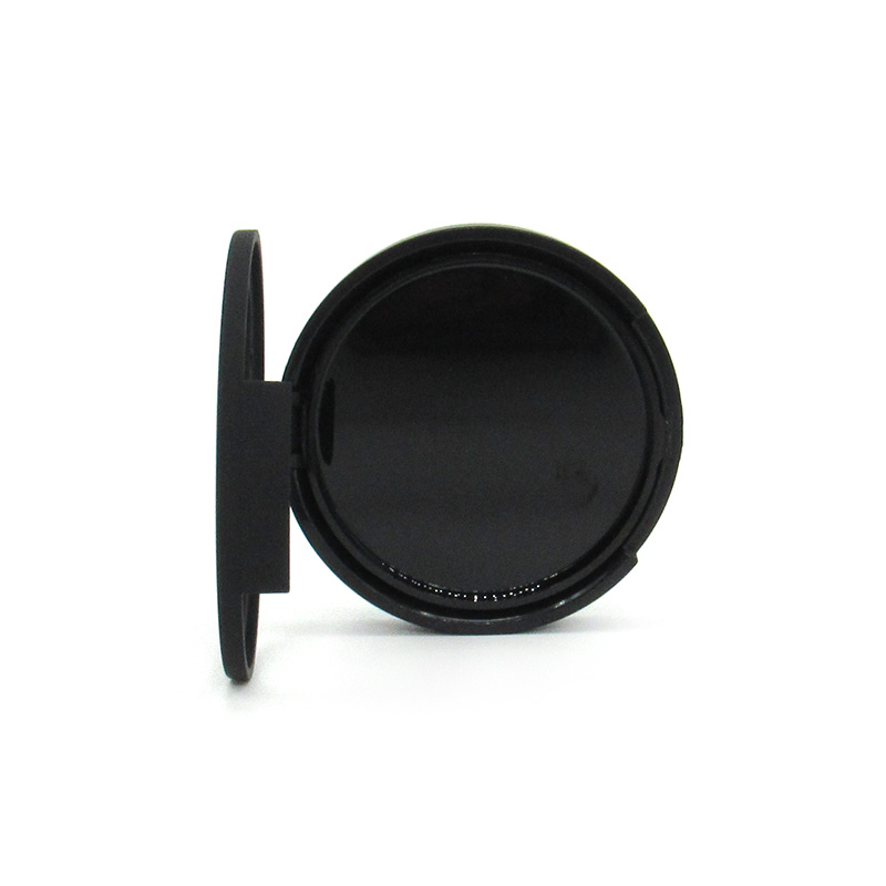 Custom new product plastic compact powder case, round empty cosmetics powder container (black) free sample