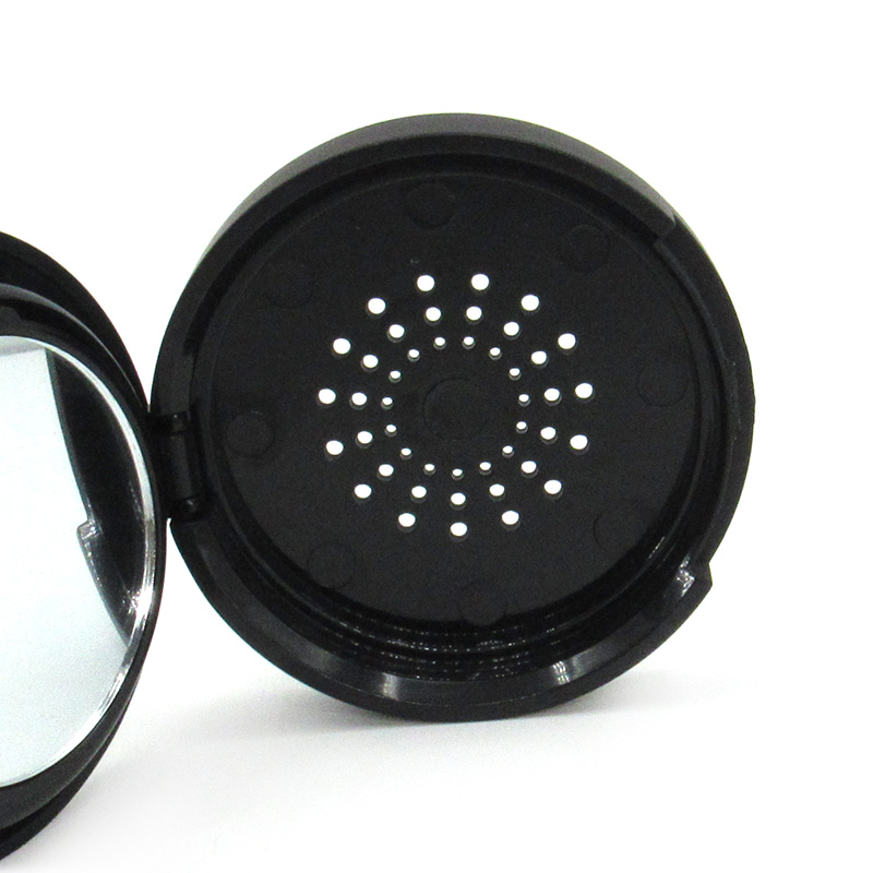 Custom new product plastic compact powder case, round empty cosmetics powder container (black) free sample