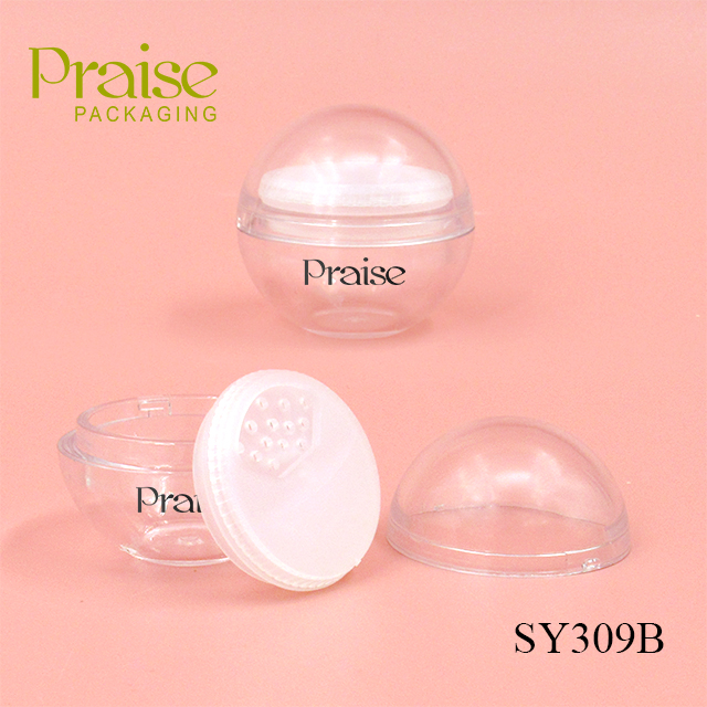 Mini empty transparent plastic loose powder case, portable spherical blush powder container cosmetic packaging customization